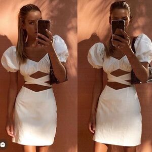 Sabo Skirt White Mini Dress with Puff Sleeves
